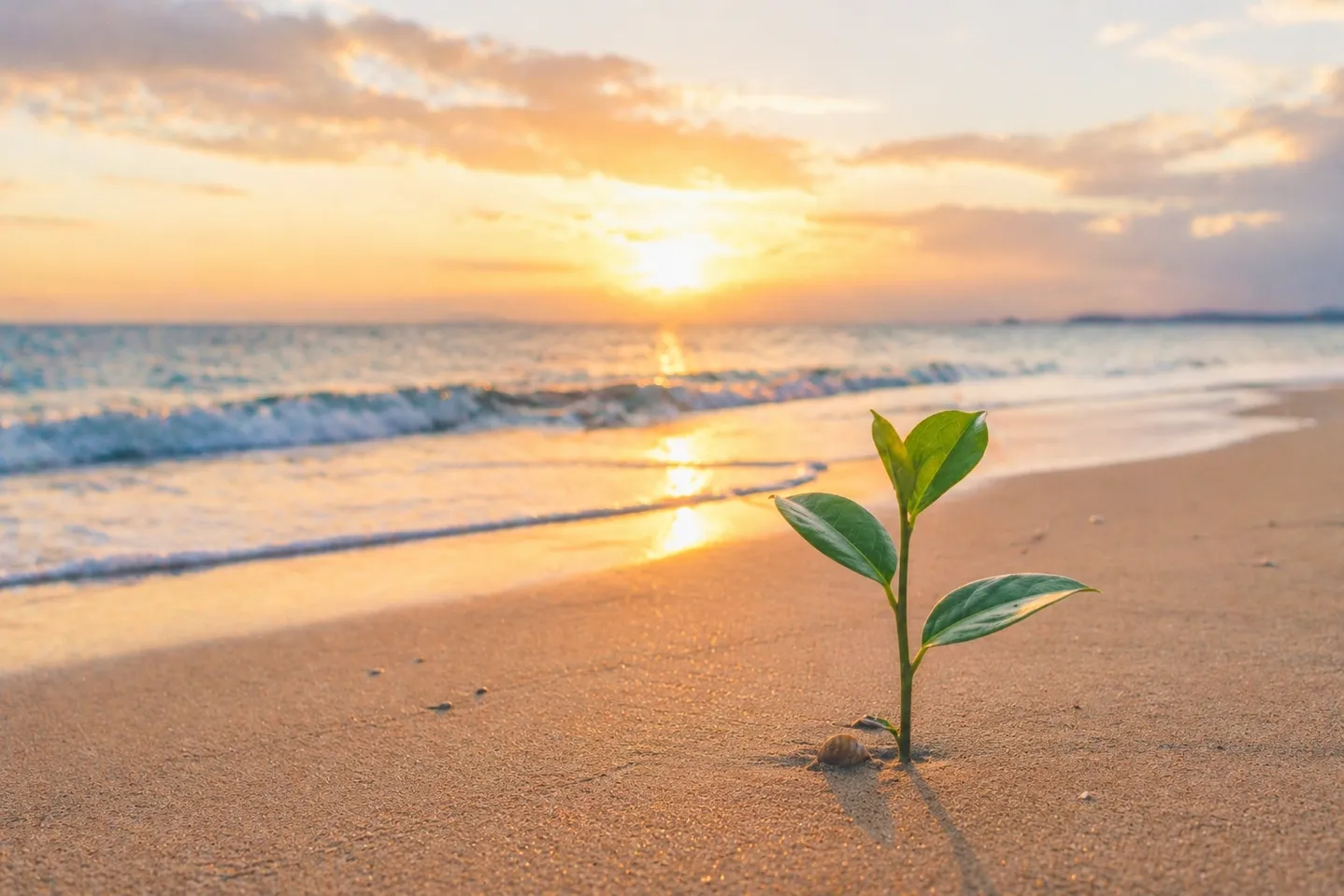 A young plant growing on a sunlit beach — individual therapy as growth and renewal